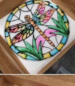 Dragonfly suncatcher painted with glass paints