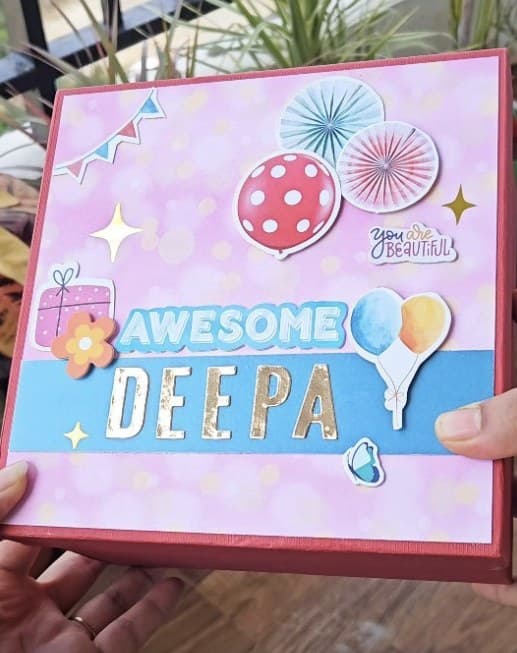 Handmade personalised gift box decorated with the name Deepa